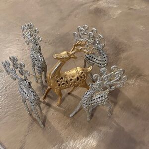 Elegant Gold and Silver Reindeer Figurines
